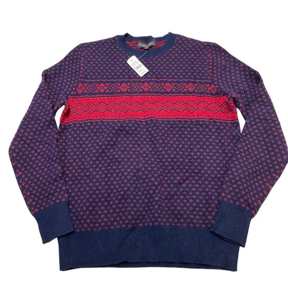 Brooks Brothers Sweater Mens M Blue Fair Isle Birdseye Wool Blend Pullover Cabin - Picture 1 of 7
